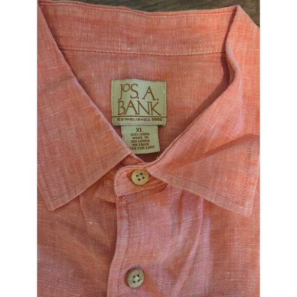 Jos A Bank Linen Shirt Mens XL Short Sleeve Collared Button Down Coral Sri Lanka - Picture 2 of 6